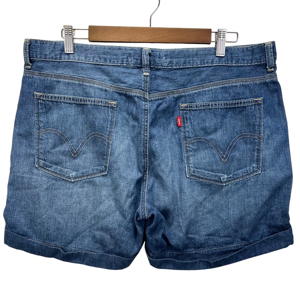 Levis Denim Shorts Womens 14 Blue Medium Wash Cuffed Utility Patch Pocket Cotton